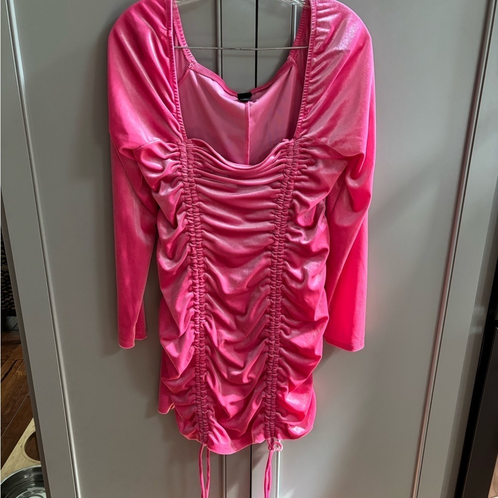 Wild Fable Hot Pink Ruched Long Sleeve Dress sz XL